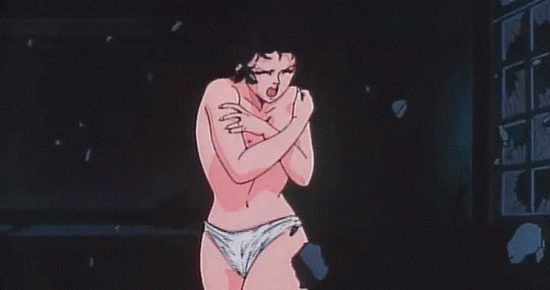 animated, animated gif, screen capture, 1989, 1girl, 20th century, areolae, blac