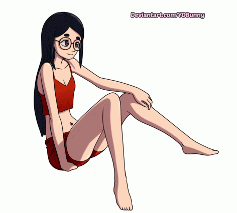 ydbunny, animated, animated gif, 1girl, barefoot, black hair, breast expansion,