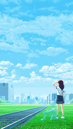 high resolution, animated, animated gif, pixel art, brown hair, cityscape, cloth