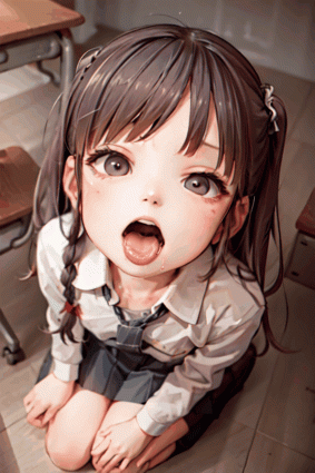 animated, animated gif, ai generated, 1girl, brown hair, classroom, clothing, fe