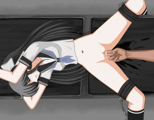 pixiv id 12353, tappu, uncensored, animated, animated gif, 1girl, arms up, black