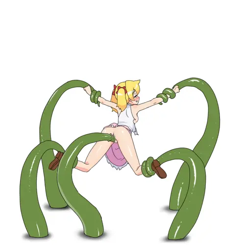 blonde hair, clothing, restrained, sex, taken from behind, tentacles, tied hair