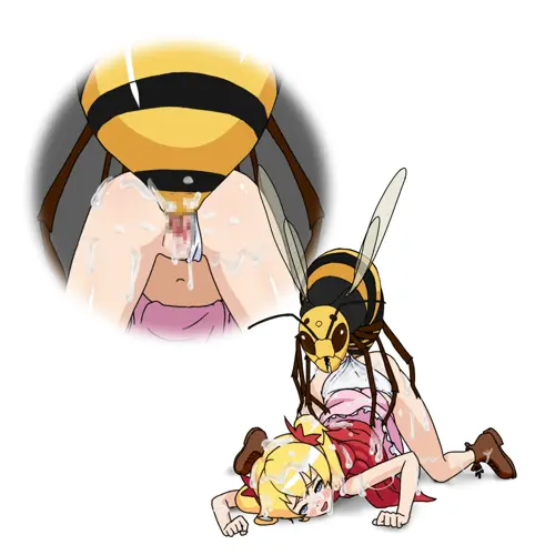 all fours, bee, blonde hair, boots, bug, clothes lift, clothes pull, clothing