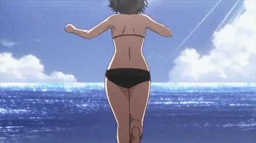 nazo no kanojo x, urabe mikoto, 1girl, ass, back, barefoot, beach, bikini