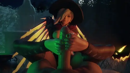 overwatch mercy,witch mercy video by vgerotica about blue_eyes(青い目) nude(裸) wings(翼)