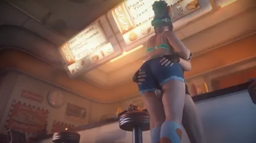 overwatch mei,honeydew mei hentai anime by vgerotica,pixie willow about hug(抱っこ) indoors(室内) male(男性)
