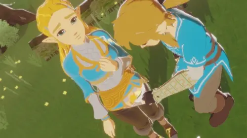 the legend of zelda,breath of the wild,the legend of zelda: breath of the wild link,princess zelda,zelda video by volkor,cottontailva,lvl3toaster about clothed_male(服を着た男性) pants_pull(ズボン引っ張り) taking_picture(写真を撮っている)