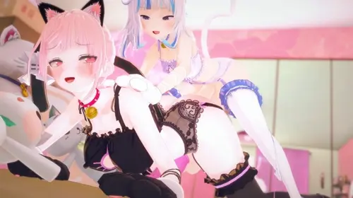 hololive,hololive english,koikatsu,gawr gura ch.,mori calliope ch. gawr gura,mori calliope hentai video by nsfw sonia va,koi s3,ruby red (voice actor) about collar(首輪) spread_legs(開脚) tail(尻尾)