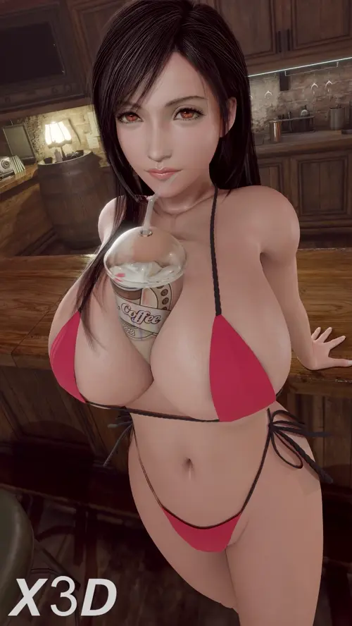 final fantasy,final fantasy vii,final fantasy vii remake tifa lockhart hentai anime by x3d about clothing(衣類) drink(飲み物) light-skinned_female(色白の女性)
