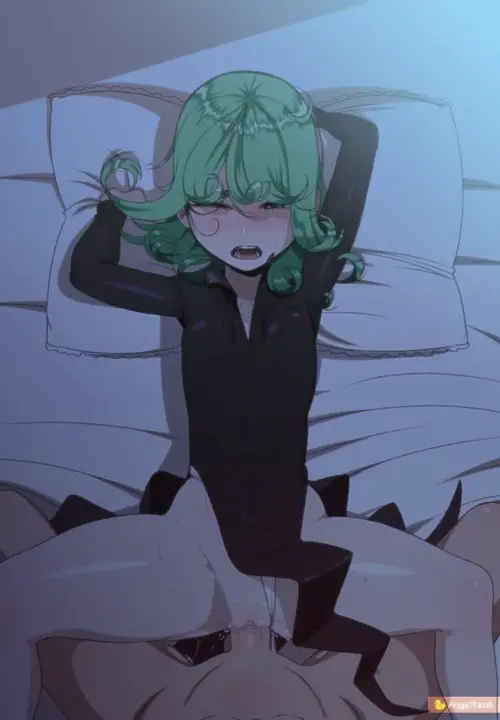 one-punch man tatsumaki hentai anime by angelyeah about bed_sheet(ベッドシーツ) black_dress(ブラックドレス) green_hair(緑髪)