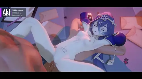 genshin impact layla animated by akt about anal(アナルセックス) blue_hair(青い髪) nude(裸)