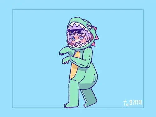 doujin anime by yoir about in_profile(横顔) sharp_teeth(鋭い歯) walking(歩いている)