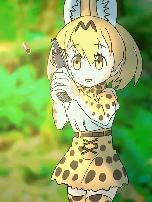 kemono friends serval animated about bow(ボー) looking_to_the_side(よそ見) sleeveless_shirt(ノースリーブシャツ)