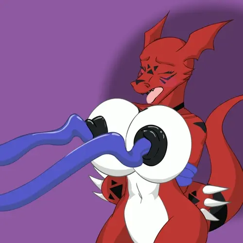 digimon digimon,guilmon doujin anime by anjuneko,besped about blush(赤面) fingers(指) huge_nipples(巨大乳首)