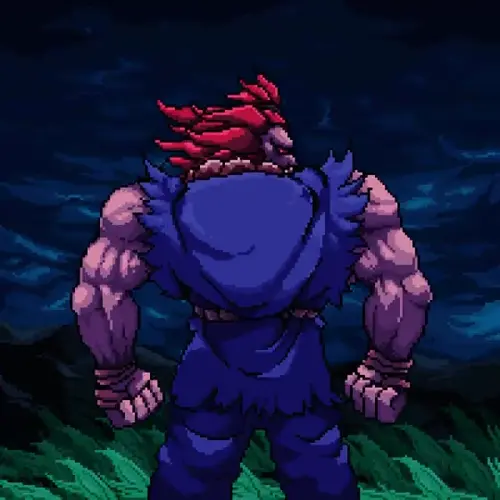 street fighter akuma animated about cloudy_sky(曇り空) from_behind(後ろからの視点) male(男性)
