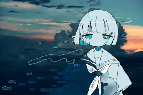 original animated by sskitaco about short_hair(ショートヘア) sky(空) sparkle(きらめき)