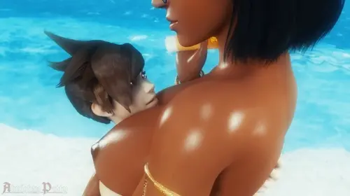overwatch tracer,pharah animated by almightypatty about dark-skinned_female(褐色の女性) large_breasts(巨乳) multiple_girls(複数の女性)