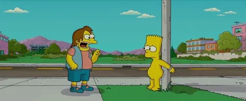 the simpsons bart simpson,nelson muntz video about bullying(いじめている) cloudy_sky(曇り空) male(男性)