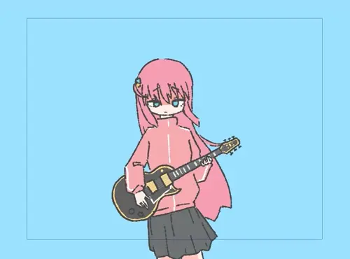 bocchi the rock! gotou hitori doujin anime by yoir about 1girl(女性一人) guitar(ギター) track_suit(トラックスーツ)