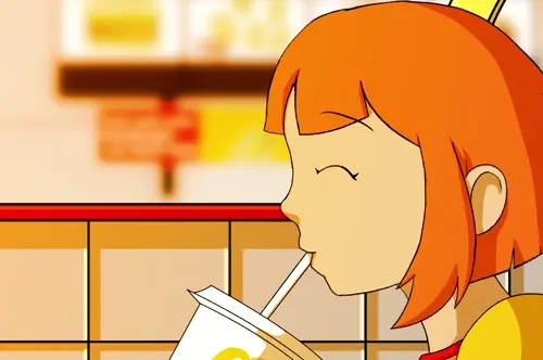 mcdonald's girl hentai video by moderately ashamed about eyes_closed(瞑目) fast_food(ファーストフード) orange_hair(オレンジの髪)