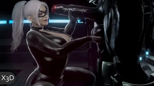venom,black cat,felicia hardy hentai anime by x3d about 1boy(男一人) cleavage(胸の谷間) mask(マスク)