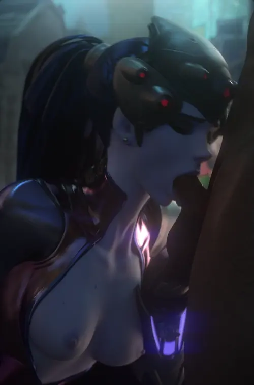 overwatch widowmaker animated by audiodude,fpsblyck about 1boy(男一人) nipples(乳首) open_mouth(開口)