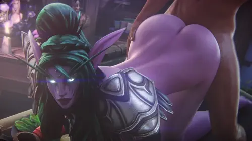 warcraft,world of warcraft night elf,tyrande whisperwind animated by fpsblyck about ass_grab(お尻掴み) completely_nude(全裸) dark_skin(褐色肌)