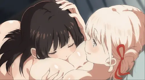 lycoris recoil nishikigi chisato,inoue takina doujin anime by or2 (sahr7857) about 2girls(女二人) multiple_girls(複数の女性) patting_head(パッティングヘッド)