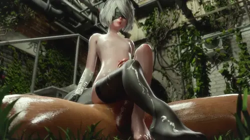 nier,nier: automata yorha no.2 type b,yorha no.2 type l hentai video by kaogum about elbow_gloves(ロンググローブ) feet(足) huge_penis(巨大なペニス)