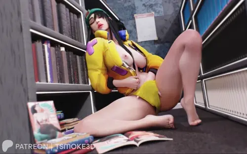 valorant killjoy animated by tsmoke3d about exposed_breasts(露出した乳) library(図書館) nipples(乳首)