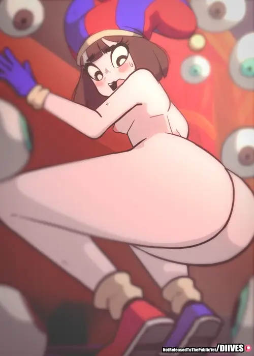 the amazing digital circus pomni animated by diives,pixie willow,asd about looking_down(下を見ている) thighs(太股) white_skin(白い皮膚)