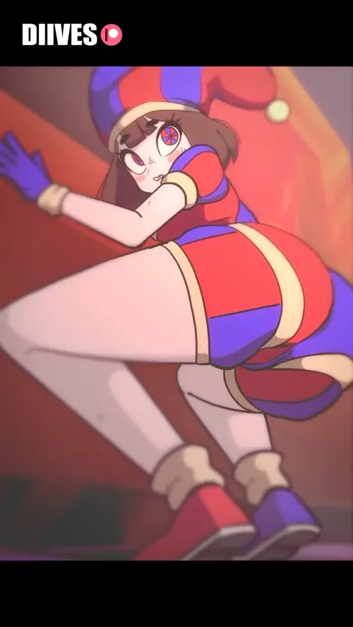 the amazing digital circus pomni animated by diives about blue_eyes(青い目) multicolored_eyes(カラフルな目) sweat(汗)