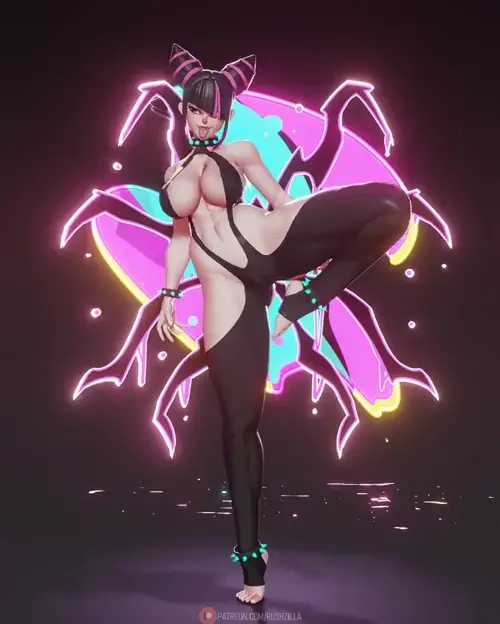 street fighter,street fighter 6 han juri animated by rushzilla about abs(腹筋) bracelet(ブレスレット) multicolored_hair(カラフルな髪)