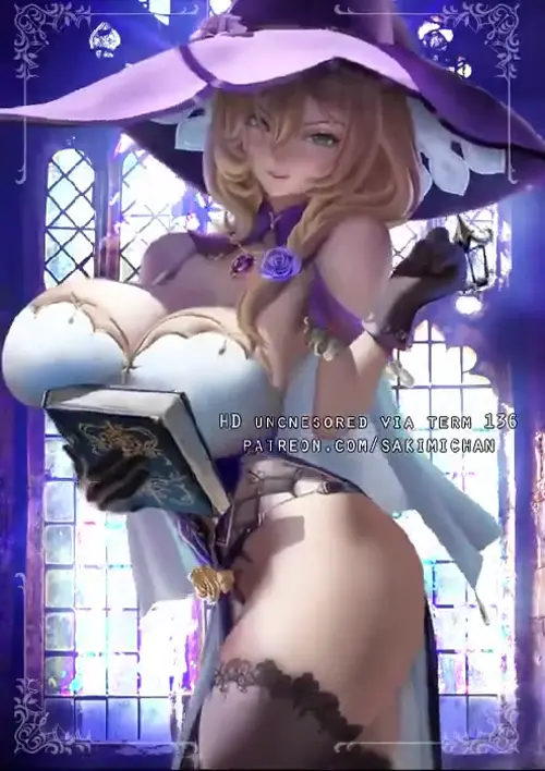 genshin impact lisa doujin anime by sakimichan about 1girl(女性一人) blonde_hair(金髪の毛) thick_thighs(太い太もも)
